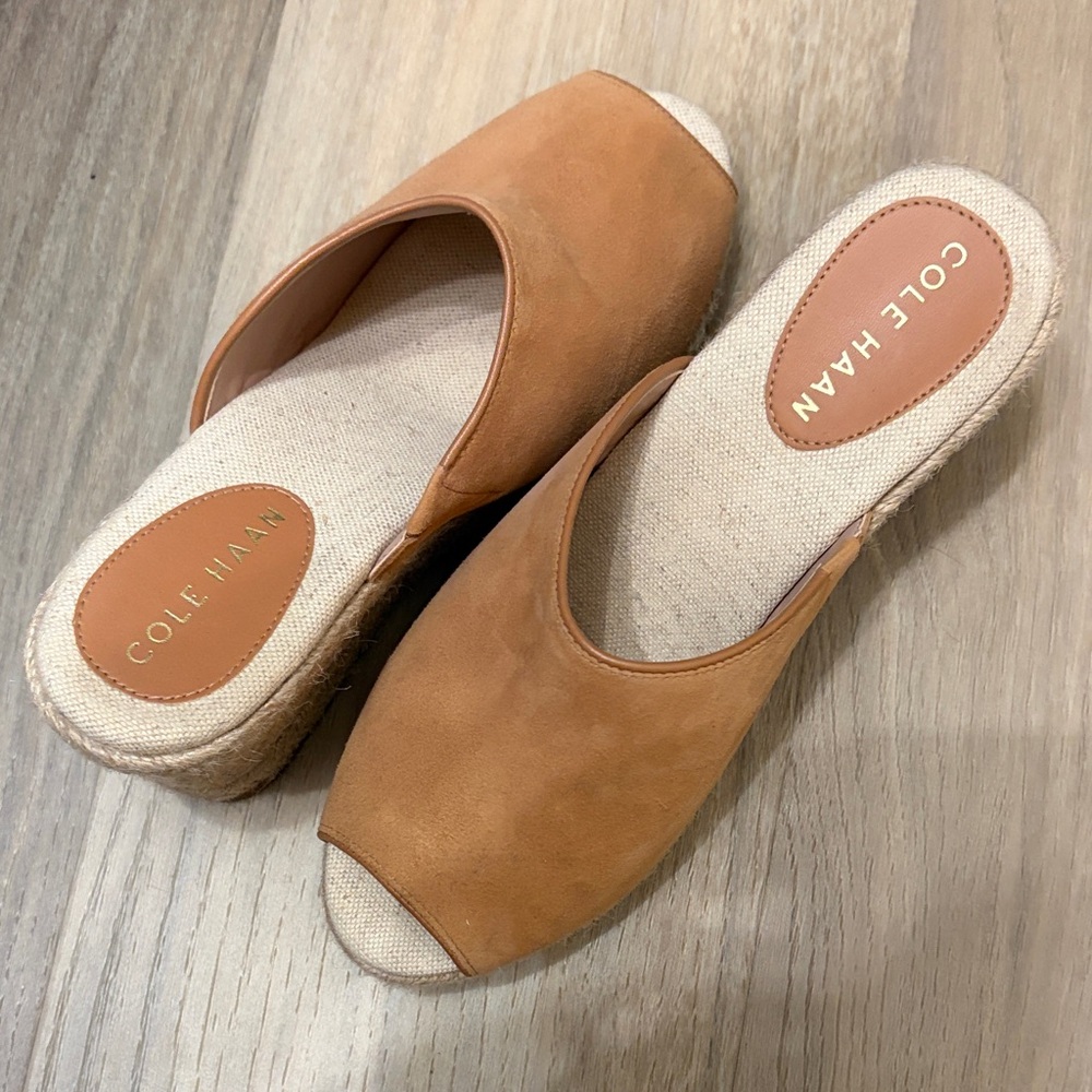Cole Haan Tan Suede Open-Toe Espadrille Mules
